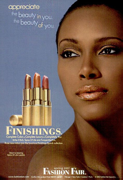 DEON BRAY | FASHION FAIR COSMETICS 2006 ADVERTISEMENT. Vintage Cosmetics Ads, 90s Cookout, Fashion Fair Cosmetics, 00s Makeup, Cosmetics Ads, Hair Ads, African Makeup, Vintage Makeup Ads, Beauty Ads