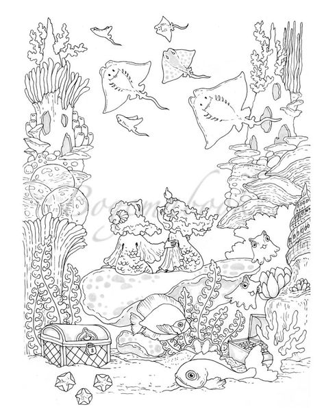 Paper Coloring, Coloring Pages For Teenagers, Book Coloring Pages, Ocean Coloring Pages, Ocean Wildlife, Sea Drawing, Beach Quilt, Star Illustration, Underwater Art