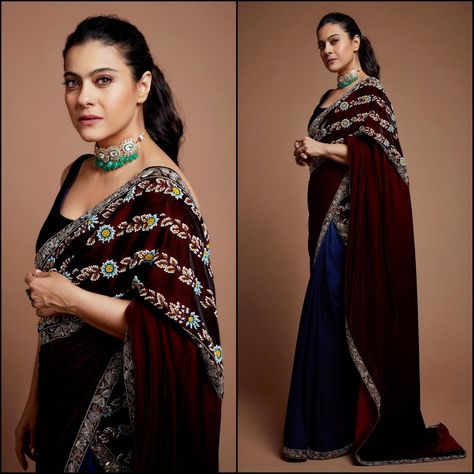 Kajol  in velvet saree Kajol Saree, Manish Malhotra Saree, Velvet Saree, Sarees For Girls, Saree Poses, Manish Malhotra, Saree Trends, Elegant Saree, Nick Jonas