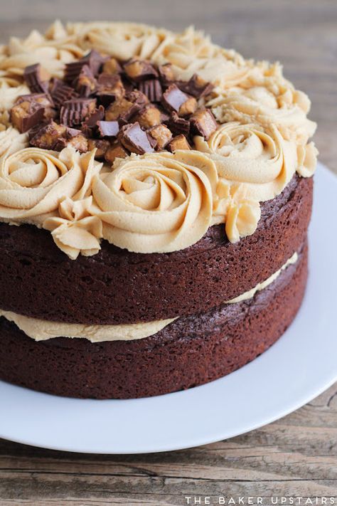 The Baker Upstairs: the best chocolate peanut butter cake Chocolate Butter Cake, Chocolate Peanut Butter Cake, Cake Frosting Recipe, Butter Cake Recipe, Chocolate And Peanut Butter, Peanut Butter Cake, Peanut Butter Frosting, Best Peanut Butter, Birthday Cake Chocolate