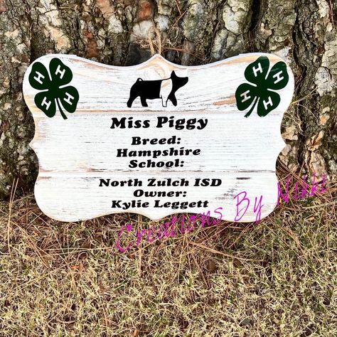 4 H Stall Signs, Ffa Pig Name Signs, Animal Stall Decoration Ideas Fair, 4h Stall Decorations, Livestock Show Box Ideas, Show Pig Signs For Fair, Show Animals Fair Signs, Pig Pen Decorating Ideas Fair, 4h Signs For Fair