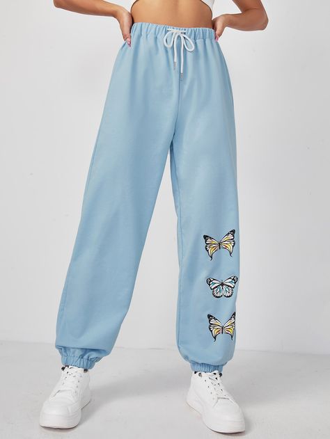 Sweet Pants Outfits, Fun Sweatpants, Astrid Aesthetic, Kawaii Sweatpants, Pastel Pants, Trendy Sweatpants, Long Sweatpants, Butterfly Clothes, Sweet Pants