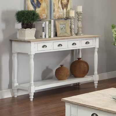 August Grove Abby Ann Console Table White Entryway Table, Diy French Country Decor, Country Style Dining Room, Entrance Tables, White Entryway, Hall Tables, White Console Table, Hall Furniture, Coastal Living Rooms