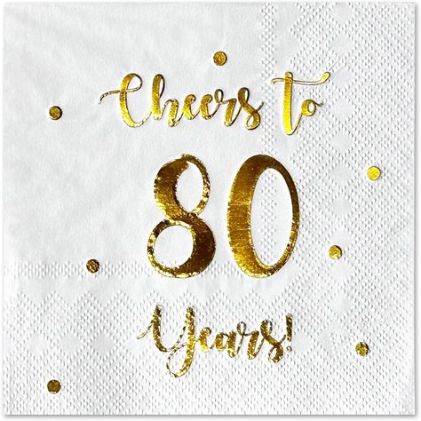 Cheers to 80 Years Cocktail Napkins | Happy 80th Birthday Decorations for Men and Women and Wedding Anniversary Party Decorations | 50-Pack 3-Ply Napkins | 5 x 5 inch folded (White) Cheers To 80 Years, Wedding Anniversary Party Decorations, 80th Birthday Decorations, Birthday Decorations For Men, Happy 80th Birthday, Anniversary Party Decorations, Wedding Anniversary Party, Stationery Organization, 80th Birthday