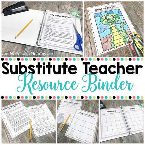 The substitute teacher resource binder is perfect for substitutes in an elementary setting! A full day of plans for K-6 is included along with a calendar, info forms, punch cards and more! Substitute Teacher Bag, Substitute Teacher Forms, Substitute Teacher Ideas, Substitute Teacher Resources, Substitute Teacher Activities, Substitute Teacher Tips, Substitute Teacher Binder, Teacher Comments, Calendar Planning