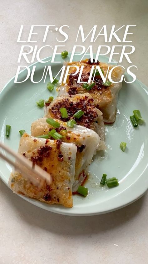 Ways To Use Rice Paper, Ground Beef Rice Paper Rolls, Rice Paper Hacks, Keto Dumplings, Rice Paper Rolls Recipes, Rice Paper Dumplings, Chicken Bouillon Powder, Chive Dumplings, Asian Gf