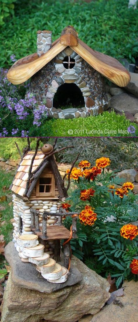 Fairy House Tutorial, Stone Fairy House, Fairy Garden Design Ideas, Miniature Garden Design, Diy Miniature Garden, Miniature Garden Decor, Toad House, House Tutorial, Fairy Tree Houses