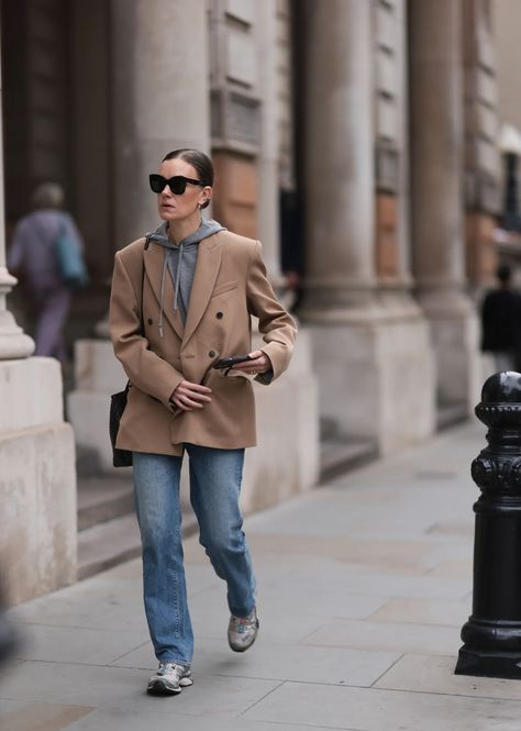 4 Polished Ways To Wear 2023’s Haute Hoodie Trend | British Vogue Denim Jacket With Jeans, Louis Vuitton Sweater, Leather Jacket Hoodie, Gray Hoodies, Red Knit Sweater, Modern Suits, Green Leather Jackets, Burberry Coat, Structured Jacket