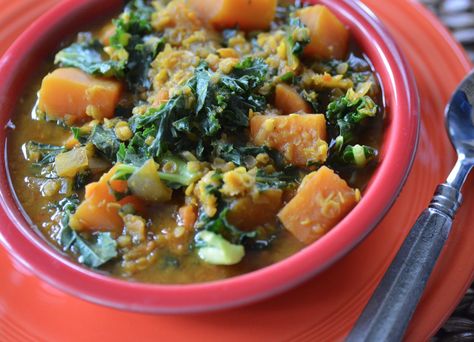 Engine 2 Recipes, Lentil Sweet Potato Soup, Lentil Sweet Potato, Sweet Potato Kale, Dal Recipe, Plant Strong, Vegan Soups, Sweet Potato Soup, Engine 2