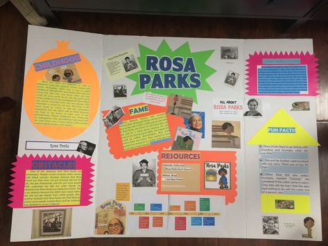 Poster Board Rosa Parks Poster Board Project, Rosa Parks Project, Trifold Poster Board Ideas, Rosa Parks Facts, Poster Board Ideas, Ida B Wells, Rosa Park, Presentation Ideas For School, Womens History