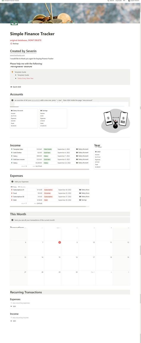 This Free notion template is the best way to track your finances, income and expenses. Manage multiple accounts with this Simple Finance Tracker with utter ease. This can be your new notion template idea and work well as a budget Planning template. Download for free now. Notion Finance Template, Budget Planner Notion, Notion Tour, Finance Tracker Notion, Notion Finance Tracker, Notion Tutorial, Notion Meal Planner, Spreadsheet Budget, Finance Template