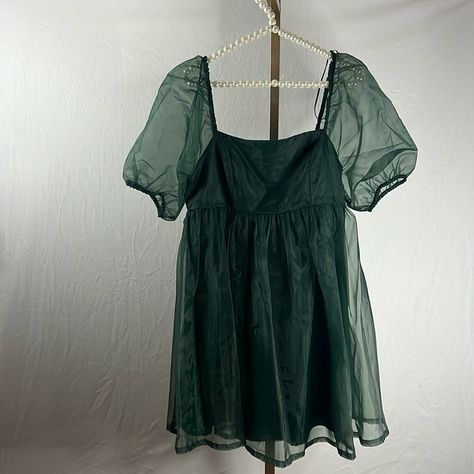 Green Sheer Babydoll Cocktail Dress Short Sleeve Green Dress, Sleeve Green Dress, White Embroidered Dress, Boutique Store, Bow Detail Dress, Blouson Dress, Womens Cocktail Dresses, Dress The Population, Denim Button Down