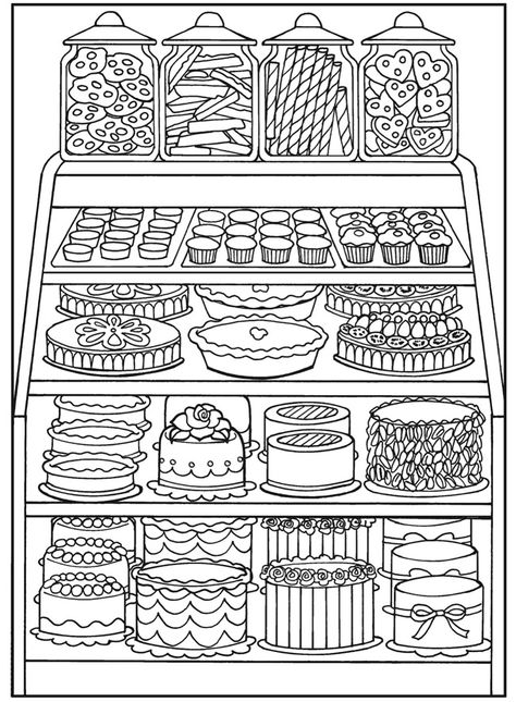 Pastries Cakes Sweets  | Adult Art Coloring Page A Coloring Page, Food Coloring Pages, Adult Colouring Pages, Dover Publications, Cakes And Cupcakes, Coloring Book Art, Cute Coloring Pages, Free Printable Coloring, Free Printable Coloring Pages