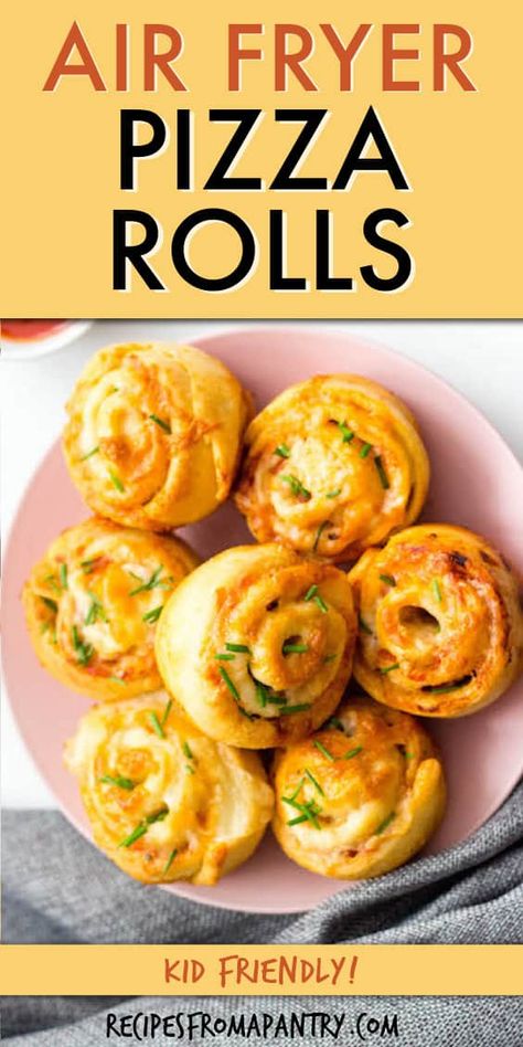 These easy to make air fryer pizza rolls are the perfect way to satisfy those pizza cravings! Serve them up as a kid-friendly snack, as a game day party appetizer, or pair with a salad for a complete meal. Making pizza rolls in the air fryer is healthier than the store-bought or deep-fried versions. Easily customizable to suit your taste. You'll love this recipe for air fryer pizza rolls! Oven instructions also included. #pizzarolls #airfryerpizzarolls #airfryer #airfryerrecipes #pizza #snacks Air Fryer Pizza Rolls, Fried Pizza, Mini Pizza Bites, Recipe For Air Fryer, Air Fryer Pizza, Pizza Roll Recipe, Pizza Roll Up, Kid Meals, Pizza Roll