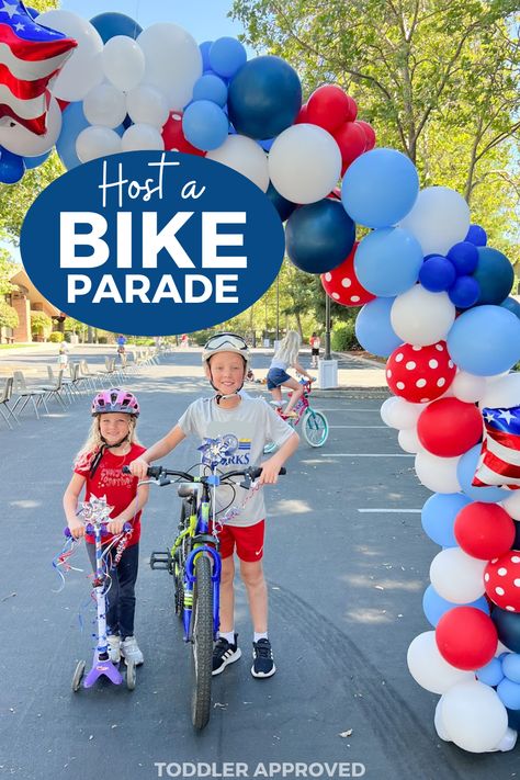 Host a Bike Parade - Toddler Approved Bike Decorating Ideas For Parade, Bike Parade Ideas, 4th Of July Bike Parade, Kids Craft Storage, Bike Parade, Pioneer Day, Playful Learning, Craft Storage Organization, Toddler Activity