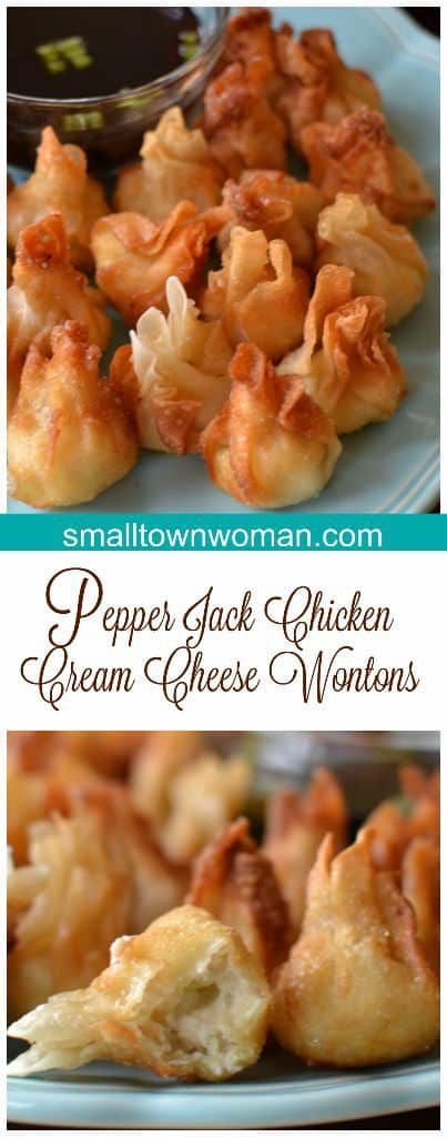 Chicken Wonton Recipes, Pepper Jack Chicken, Jack Chicken, Chicken Cream Cheese, Cheese Wontons, Chicken Wontons, Cream Cheese Wontons, Won Ton, Pasta Fillo