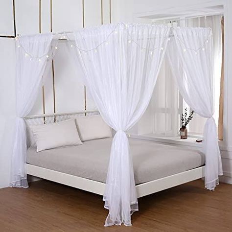 Curtains With Lights, Bed Canopy Curtains, Princess Curtains, White Canopy Bed, Princess Canopy Bed, Princess Canopy, Bed Drapes, Curtains Bed, Bed Canopies