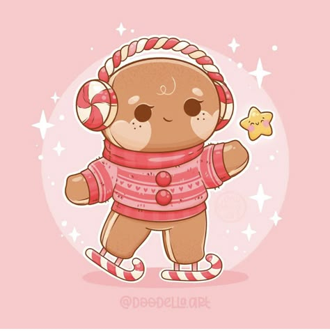 Gingerbread Man Drawing, Cute Christmas Sweater, Kawaii Christmas, Cute Food Drawings, Cute Clay, Christmas Cartoons, Christmas Drawing, Favorite Sweater, Kawaii Wallpaper