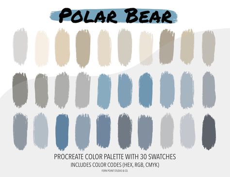 Procreate Color Palette | Polar Bear | Instant Download | Digital File | Color Swatches | Color Codes HEX RGB CMYK | Digital Art | iPad by FernPoint on Etsy Palette House, Digital Art Ipad, Swatches Color, Procreate Color Palette, Color Palette Yellow, Color Codes, Procreate App, Calico Cat, Cmyk Color