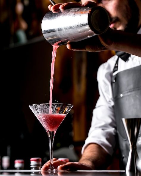 Free photo bar tender pours cocktail fro... | Free Photo #Freepik #freephoto #gin #gin-glass #cocktail-bar #fruit-cocktail Cocktail Photos, Fortified Wine, Cocktail Photography, Cherry Wine, Festive Cocktails, Cocktails Bar, Pot Still, Rum Drinks, Steak House