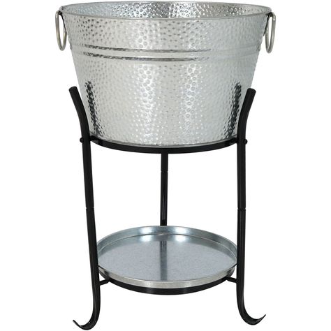 Sunnydaze Ice Bucket Drink Cooler with Stand and Tray Pebbled Galvanized Steel Holds Beer Wine Champagne and More * Continue to the product at the image link. (This is an affiliate link) #icebuckets Soda Juice, Bucket Cooler, Steel Bucket, Drink Cooler, Wine Ice Bucket, Beverage Tub, Living Small, Iron Stand, Metal Bucket