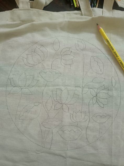 Work-in-progress Pencil sketch of pichwai Lotus on a cotton tote bag. 🪷 🛍️ Pichwai Lotus, Lotus Painting, Diy Diwali Decorations, Diwali Diy, Diwali Decorations, Hand Painting Art, Hand Painting, Cotton Tote Bag, Pencil Sketch