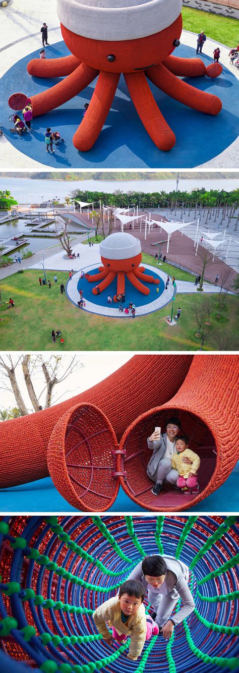 A Giant Friendly Octopus Forms an Immersive Playground for Children in Shenzhen Playgrounds Architecture, Children Playground, Urban Playground, Children Park, Playground Design, Play Spaces, Backyard Playground, Parking Design, Outdoor Playground