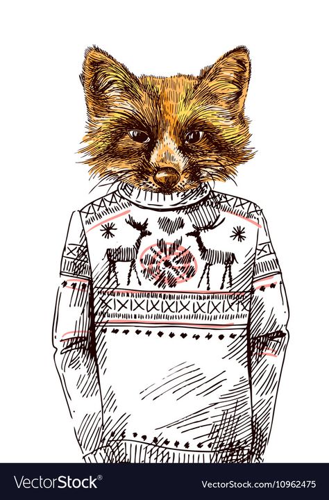 Fashion Style Drawing, Hipster Illustration, Reindeer Christmas Sweater, Fox Tattoo, Card Poster, Elephant Gifts, White Elephant Gifts, Animal Illustration, Knitted Sweater