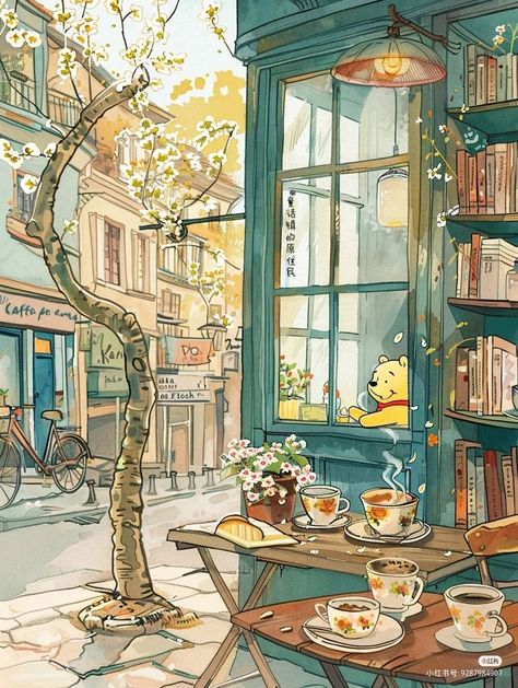 Bee Purse, Dorm Art, Watercolor Architecture, Urban Sketching, Environment Concept Art, Tea Shop, Art Challenge, Childrens Art, Autumn Inspiration