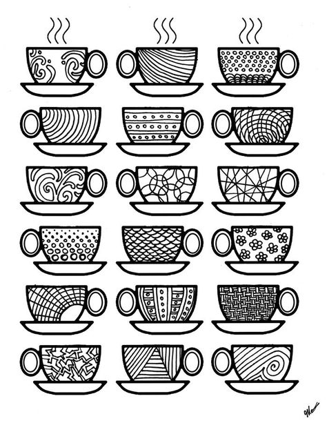 Get the coloring page: Coffee cups | 50 Printable Adult Coloring Pages That Will Make You Feel Like a Kid Again | POPSUGAR Smart Living Coffee Coloring Pages, Design Mandala, Adult Colouring Pages, Coffee Theme, Free Adult Coloring Pages, Creative Coffee, Printable Adult Coloring Pages, Free Printable Coloring, Free Printable Coloring Pages