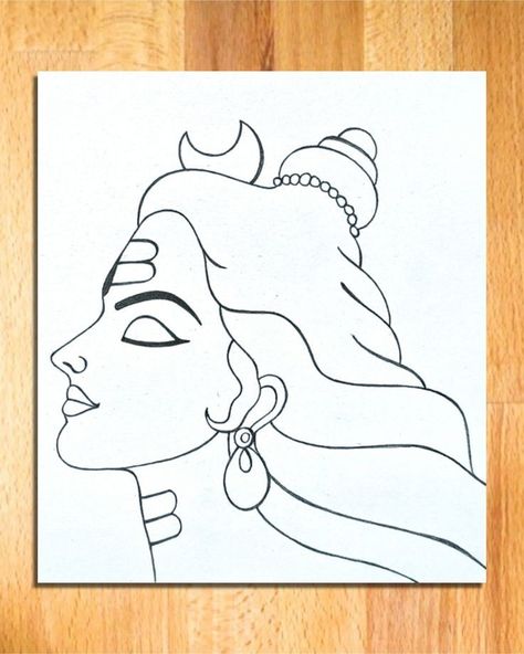 Mahadev Simple Sketch, Mahadev Outline Drawing, Lord Shiva Simple Drawing, Easy Drawing Outlines, Shiva Ji Drawing, Shivan Drawings Easy Pencil, Shiva Parvati Drawing Easy, Shiv Ji Sketch Easy, Shiva Sketch Easy