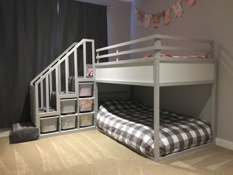 The top bunk of the Kura bed is fairly low compared to true bunk beds and the bottom bunk would be on the floor which is ideal for our 18 month old. Ikea Bunk Bed Kura, Cama Ikea Kura, Bunk Bed Hacks, Kura Bed Hack, Ikea Bunk Bed, Ikea Bed Hack, Cama Ikea, Toddler Bunk Beds, Ikea Kura Bed