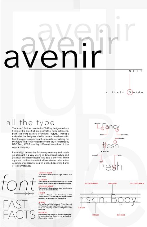 avenir font guide by Danielle Roth Avenir Typography, Avenir Font, Adrian Frutiger, Typeface Poster, Typographic Poster Design, Font Layout, Typography Book, Font Guide, Information Poster