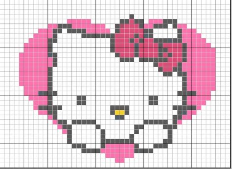 Free Hello Kitty in Heart Cross Stitch Chart or Hama Perler Bead Pattern Cross Stitch Hello Kitty, Stitch Hello Kitty, Grid Crochet, Pyssla Beads, Pixel Grid, Hello Kitty Crochet, Graph Crochet, Pixel Crochet, Hama Perler