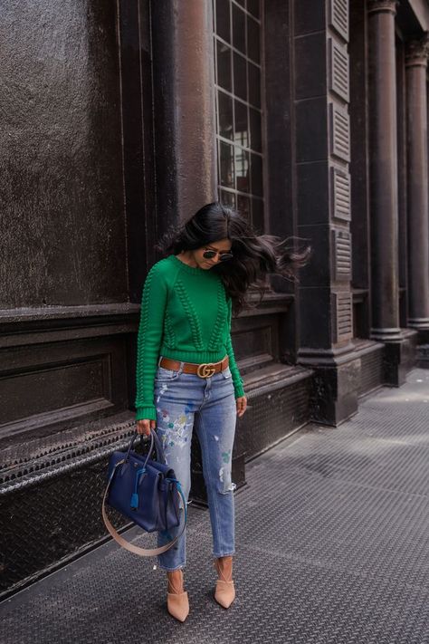 SPLATTER AND COLORS Fall Fashion 2016, Chic Fall Outfits, Looks Chic, Green Sweater, Fall Winter Outfits, Green Fashion, Look Fashion, Autumn Winter Fashion, Casual Chic