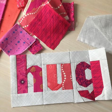 Free Quilt Pattern: Hug Alphabet Quilt, Paper Pieced Quilt Patterns, Foundation Paper Piecing Patterns, Fabric Postcards, Paper Piecing Quilts, Heart Quilt, Paper Piecing Patterns, Foundation Paper Piecing, Patch Quilt