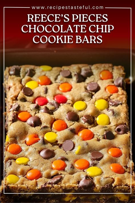 These Reese’s Pieces Chocolate Chip Cookie Bars are a fun and delicious treat that combines the flavors of chocolate chip cookies with colorful Reese’s Pieces. They are super easy to make and are always a hit, especially with kids! Reeces Pieces, Reeses Cookies, Birthday Dessert, Chocolate Chip Cookie Bars, Birthday Desserts, Brownie Bar, Yellow Cake Mixes, Desserts Recipes, Chocolate Chip Cookie