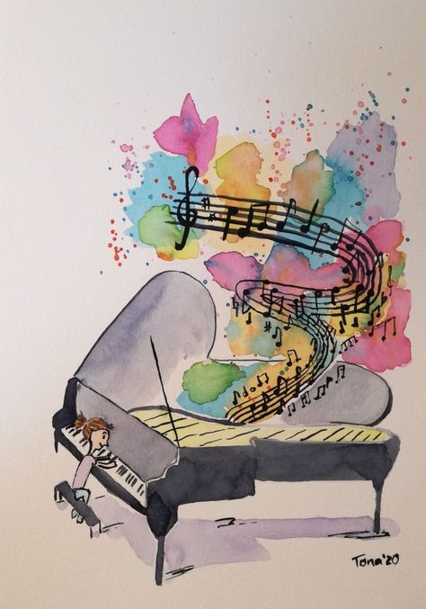 Music Day Drawing, Music Drawings Ideas Creative, Music Notes Painting, Harmony Art, Singer Art, Piano Art, Sheet Music Art, Music Drawings, Music Painting