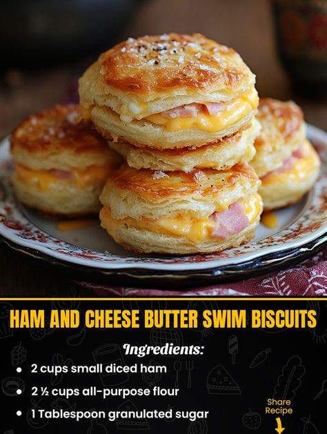 Butter Swim Biscuits, Mini Crockpot Recipes, Swim Biscuits, Easy Home Recipes, Cheese Butter, Cheese Biscuits, How To Cook Ham, Baking Bread, Pickling Recipes