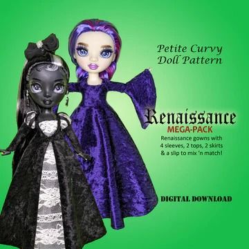 Petite Curvy – Requiem Art Designs Rainbow High Pattern Free, Rainbow High Doll Clothes Pattern, Rainbow High Doll Clothes, To Sew Clothes, Rainbow High Dolls, Regency Gown, Tea Gown, Petite Curvy, Doll Clothes Pattern