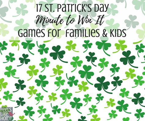 17 awesome St. Patrick's Day minute to win it games for kids and families - These simple, fun games can be used at home or in a classroom party and will inspire lots of laughs! Some easy ideas are for couples, teams, and some alone. The challenges use food, candy, and Dollar Store materials. Great family activities. https://feelslikehomeblog.com/2018/03/st-patricks-day-minute-win-games-kids-families/ St Patricks Day Games, Kids St Patricks Day, Poetry Tea, Games For Kids Classroom, St Patties, March Break, Shamrock Shake, St Patricks Day Crafts For Kids, Traditions To Start