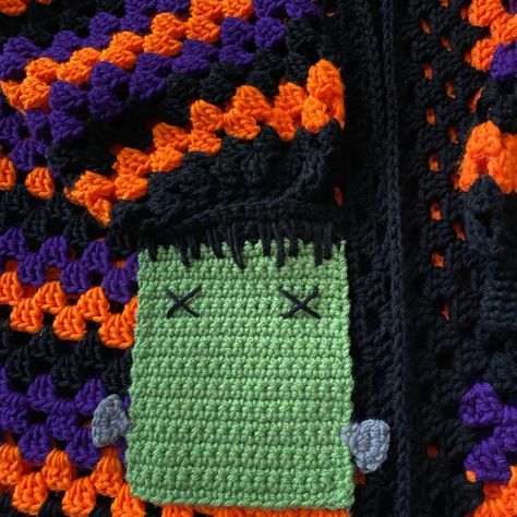 Time to ✨sprinkle�✨ some Halloween on the feed with this awesome cardigan I made a couple years ago! 🎃🧟‍♀️🦇 Signature season colors + a Frankenstein pocket = the perfect holiday fashion 🖤 With the air getting chilly it’s time to pull it out of the closet! #crochet #halloween #crochetcardigan #halloweencrochet #crochetfashion #handmadecardigan #grannysquarecardigan #tistheseason #frankenstein #crochetwearable #october #sweaterweather Spooky Crochet, Crochet Halloween, Out Of The Closet, Halloween Crochet, The Closet, Crochet Cardigan, Season Colors, Crochet Fashion, Frankenstein