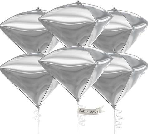 Amazon.com: PartyWoo Silver Balloons, 6 pcs Diamond Silver Foil Balloons, 22 inch Giant 4D Foil Balloons and Ribbon, Balloons for Birthday Decorations, Wedding Decorations, Party Decorations (Balloon) : Everything Else Diamond Theme Party, Diamond Theme, Silver Balloons, Happy Birthday Balloon Banner, Balloons For Birthday, Gold Foil Balloons, Diamond Party, Paper Streamers, Silver Balloon