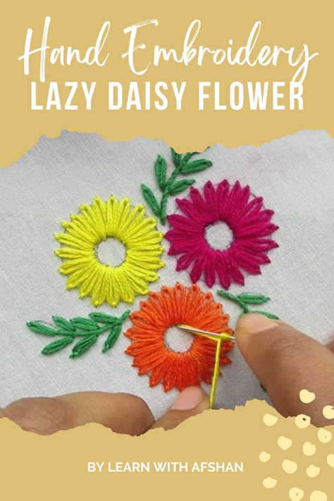 Lazy Daisy Embroidery Stitch Tutorial | Lazy Daisy Flower Design https://youtu.be/6LktA5UkZk0 #lazydaisyflower #lazydaisystitch #easyflowerstitch Hi Viewers ! Lazy Daisy is arguably the simplest stitch for creating embroidered flowers. It can also be called the Detached Chain Stitch, but let's face it. Lazy Daisy Embroidery Designs, Lazy Dazy Embroidery Design Motif Flower, Lazy Daisy Embroidery Design Pattern, Lazy Daisy Embroidery Design Motifs, Lazy Daisy Embroidery Design, Detached Chain Stitch, Stitching Flowers, Button Hole Stitch, Daisy Flower Design