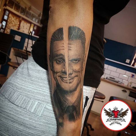 Fantastic Jim Carrey portrait done by Lord Nelson Tattoo's with #magnumtattoosupplies 👏🏻👏🏻👏🏻 Jim Carey Tattoo, Jim Carrey Tattoo, Jim Carrey Portrait, Lord Nelson, Jim Carrey, Tattoo Supplies, Portrait Tattoo, Tattoos, Quick Saves