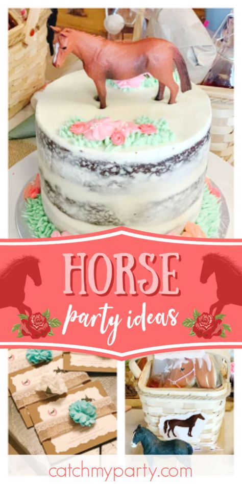 Equestrian Themed Birthday Party, Floral Horse Birthday Party, Easy Horse Cake Ideas, Third Birthday Horse Theme, Horse Cakes For Girls Birthday Parties, Horse Birthday Cake Girl, Horse Theme Birthday Party Girl, Orbit Cake, Horse Birthday Party Ideas Girl