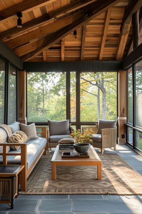 7 Benefits of a Screened-In Porch: Transforming Your Living Space - Melanie Jade Design Kitchen To Screened In Porch, Sleeping Porch Screened In, Screened In Porch Interior, Three Season Room Ideas Enclosed Porches, Black Screened In Porch, Screened Porch Furniture, Screened In Porch Cost, Three Seasons Room, Cottage Muskoka