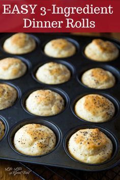 Muffin Tin Dinner Rolls, Quick Rolls Recipe, Quick Dinner Rolls, Dinner Rolls Easy, 3 Ingredient Dinners, Quick Rolls, No Yeast Dinner Rolls, Homemade Rolls, Homemade Dinner Rolls