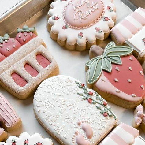 Berry Baby Shower Cookies, Berry Sweet Baby Shower Cookies, Berry Sweet Girl Baby Shower Theme, Strawberry Baby Shower Cookies, Someone Berry Sweet Is On The Way, A Berry Sweet Baby Is On The Way, Cookie Recipes Decorating, My Sister In Law, Strawberry Season