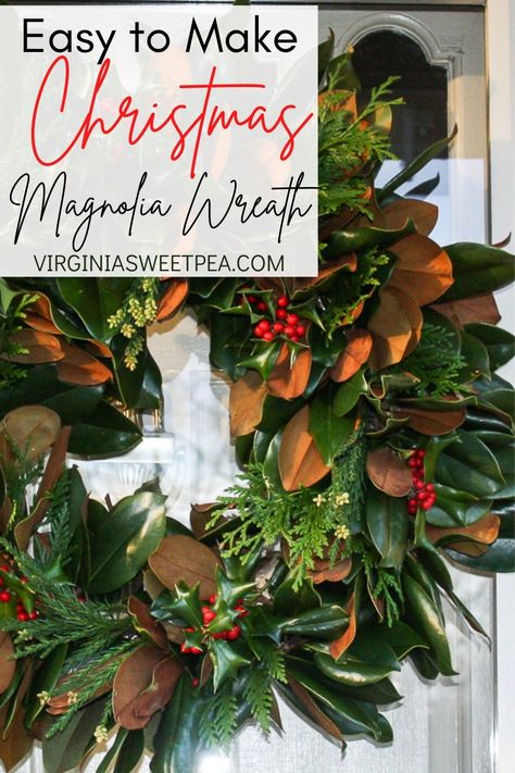 Follow this tutorial to learn how to make a gorgeous Magnolia wreath to use to decorate your home for Christmas. via @spaula Magnolia Christmas Wreath, Christmas Magnolia, Magnolia Christmas, Straw Wreath, Cottage Market, Magnolia Wreath, Home For Christmas, Christmas Post, Seasonal Wreaths